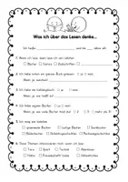 Vorschau - Arbeitsblätter - Was ich über das Lesen denke. Fragebogen - Seite 1
