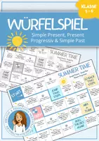 Vorschau - Spiele - Würfelspiel - Sommerferien | Simple Present, Present Progressive, Simple Past (Summer Time / Back to School) - Deckblatt