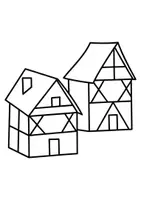Vorschau - Mal- und Bastelvorlagen - Ausmalbilder Thema Fachwerkhäuser - Grundschule - Bastelvorlagen - Seite 1