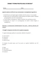 anteprima - Compiti in classe/Test - Esame: Storia politica del XX Secolo (totalitarismo) - Pagina 1