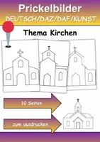 Vorschau - Arbeitsblätter - Prickelbilder / Fensterbilder PAKET Thema Kirchen - Grundschule - Bastelvorlagen - Seite 1