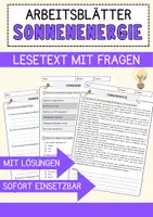 Vorschau - Arbeitsblätter - Sonnenenergie Arbeitsblätter mit Fragen + Lösungen Leseverstehen und Wortschatz - Deckblatt