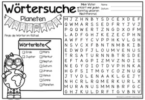 Vorschau - Stationenlernen - Wörtersuche / Suchsel (Planeten des Sonnensystems) Puzzle Aktivität - Seite 3