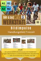 Vorschau - Stationenlernen - Bildimpulse: Handlungsfeld Freizeit, A2 - C1, 10 Arbeitsblätter mit Bildern und Leitfragen - Deckblatt