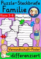 Vorschau - Mal- und Bastelvorlagen - Familienmitglieder Klasse 3-6 / Familie STECKBRIEF PUZZLE - Deckblatt