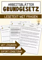 Vorschau - Arbeitsblätter - Grundgesetz Politik & Sozialkunde Lesetext mit Richtig/Falsch-, Multiple-Choice- und offenen Fragen - Deckblatt