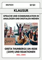 Vorschau - Test - Klausur: Sprache und Kommunikation in analogen und digitalen Medien – Greta Thunbergs UN-Rede (2019) - Deckblatt