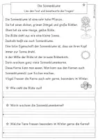 Vorschau - Arbeitsblätter - Die Sonnenblume, Lesekompetenz, differenziert, Klasse 2, 3, 4 - Seite 1