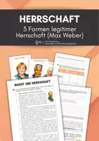 Vorschau - Arbeitsblätter - Formen legitimer Herrschaft (Max Weber - traditional, charismatisch und legal-rational) - Deckblatt