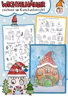 Vorschau - Arbeitsblätter - Wichtelhäuser im Kunstunterricht, Winter Kunst, Weihnachten Kunst - Deckblatt