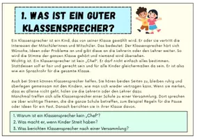 Vorschau - Arbeitsblätter - Klassensprecher - 15 Kartein mit je 3 Fragen - Sachtexte - Seite 1