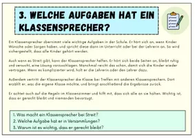 Vorschau - Arbeitsblätter - Klassensprecher - 15 Kartein mit je 3 Fragen - Sachtexte - Seite 3