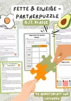 Vorschau - Arbeitsblätter - Fette & Eiweiße- Partnerpuzzle | Unterrichtsreihe "Ernährung", Biologie Klasse 6./7. - Deckblatt
