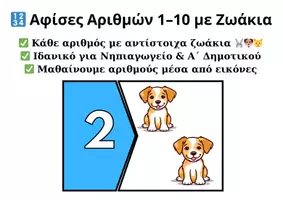 Προεπισκόπηση - Αφίσες - 🔢 Αφίσες Αριθμών 1–10 με Ζωάκια - Σελίδα 1
