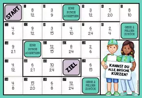 Vorschau - Stationenlernen - KÜRZEN (von einfachen Brüchen) – Mathe-Brettspiel - Seite 1