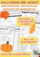 Vorschau - Spiele - Herbst/Halloween: 🎃 Gruselige Lesetexte, herbstliche Kreuzworträtsel, Suchsel für Sekundarstufe 1 🍁 - Deckblatt