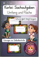 Vorschau - Fördermaterial/Inklusion - Sachrechnen Kartei: Umfang & Fläche für die 3./4. Klasse - Deckblatt