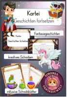 Vorschau - Arbeitsblätter - Kreatives Schreiben: Geschichten fortsetzen Kartei + Schreibblätter - Deckblatt