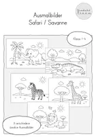 Vorschau - Mal- und Bastelvorlagen - Ausmalbilder Safari / Savanne - Deckblatt