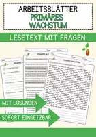 Vorschau - Arbeitsblätter - Primäres Wachstum Biologie Pflanzen Lesetext mit Richtig Falsch Multiple Choice und Offenen Fragen - Deckblatt