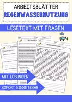 Vorschau - Arbeitsblätter - Regenwassernutzung Biologie Pflanzen Lesetext mit Richtig Falsch Multiple Choice und Offenen Fragen - Deckblatt