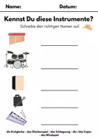 Vorschau - Arbeitsblätter - Percussioninstrumente und Schlagzeug benennen (+ Lösungen) - Deckblatt