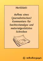 Vorschau - Merkblätter - Merkblatt: Aufbau eines journalistischen Kommentars (Sachtextanalyse + materialgestütztes Schreiben) - Deckblatt