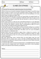Vorschau - Arbeitsblätter - Claude Lévi-Strauss Ethik und Philosophie Lesetext mit Richtig Falsch Multiple Choice und Fragen zum Text - Seite 1