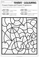 Vorschau - Arbeitsblätter - TENSES COLOURING - 5 Arbeitsblätter (differenziert) - Seite 1