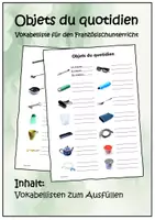 Vorschau - Arbeitsblätter - Objets du quotidien. Arbeitsblatt zum Ausfüllen - Deckblatt