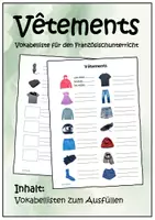 Vorschau - Arbeitsblätter - Vêtements. Arbeitsblatt zum Ausfüllen - Deckblatt