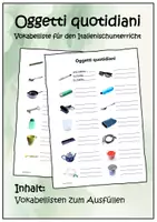 Vorschau - Arbeitsblätter - Oggetti quotidiani Arbeitsblatt zum Ausfüllen. Vokabeltabelle - Deckblatt