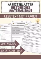 Vorschau - Arbeitsblätter - Historischer Materialismus Ethik und Philosophie Lesetext mit Richtig Falsch Multiple Choice und Fragen zum Text - Deckblatt