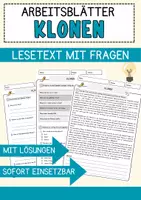 Vorschau - Arbeitsblätter - Klonen(1) Ethik und Philosophie Lesetext mit Richtig Falsch Multiple Choice und Fragen zum Text - Deckblatt
