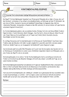 Vorschau - Arbeitsblätter - Kontinentalphilosophie Ethik und Philosophie Lesetext mit Richtig Falsch Multiple Choice und Fragen zum Text - Seite 1