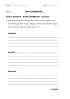Vorschau - Klassenarbeiten - Berichten. Klassenarbeit (Nachschreiber). Einen Unfallbericht (Bericht) verfassen - Seite 1