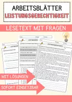 Vorschau - Arbeitsblätter - Leistungsgerechtigkeit Ethik und Philosophie Lesetext mit Richtig Falsch Multiple Choice und Fragen zum Text - Deckblatt
