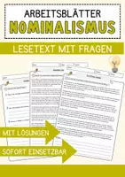 Vorschau - Arbeitsblätter - Nominalismus (1) Ethik und Philosophie Lesetext mit Richtig Falsch Multiple Choice und Fragen zum Text - Deckblatt