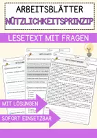 Vorschau - Arbeitsblätter - Nützlichkeitsprinzip Ethik und Philosophie Lesetext mit Richtig Falsch Multiple Choice und Fragen zum Text - Deckblatt
