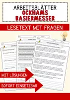 Vorschau - Arbeitsblätter - Ockhams Rasiermesser Ethik und Philosophie Lesetext mit Richtig Falsch Multiple Choice und Fragen zum Text - Deckblatt