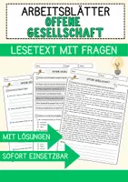Vorschau - Arbeitsblätter - Offene Gesellschaft Ethik und Philosophie Lesetext mit Richtig Falsch Multiple Choice und Fragen zum Text - Deckblatt