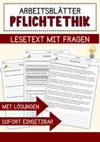 Vorschau - Arbeitsblätter - Pflichtethik Ethik und Philosophie Lesetext mit Richtig Falsch Multiple Choice und Fragen zum Text - Deckblatt