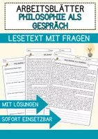 Vorschau - Arbeitsblätter - Philosophie als Gespräch Ethik und Philosophie Lesetext mit Richtig Falsch Multiple Choice und Fragen zum Text - Deckblatt