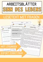 Vorschau - Arbeitsblätter - Sinn des Lebens Ethik und Philosophie Lesetext mit Richtig Falsch Multiple Choice und Fragen zum Text - Deckblatt
