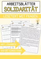 Vorschau - Arbeitsblätter - Solidarität Ethik und Philosophie Lesetext mit Richtig Falsch Multiple Choice und Fragen zum Text - Deckblatt