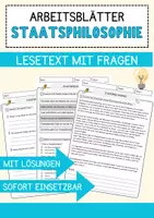 Vorschau - Arbeitsblätter - Staatsphilosophie Ethik und Philosophie Lesetext mit Richtig Falsch Multiple Choice und Fragen zum Text - Deckblatt