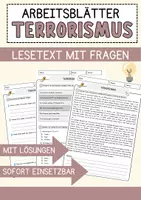 Vorschau - Arbeitsblätter - Terrorismus Ethik und Philosophie Lesetext mit Richtig Falsch Multiple Choice und Fragen zum Text - Deckblatt