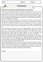 Vorschau - Arbeitsblätter - Terrorismus Ethik und Philosophie Lesetext mit Richtig Falsch Multiple Choice und Fragen zum Text - Seite 1