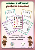 Vista previa - Hojas de trabajo - ¿Quién va primero? Orden Alfabetico (Dictados visuales) - Portada