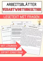 Vorschau - Arbeitsblätter - Verantwortungsethik Ethik und Philosophie Lesetext mit Richtig Falsch Multiple Choice und Fragen zum Text - Deckblatt